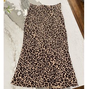 Anthropologie Women’s Leopard Silky Satin Midi Skirt
